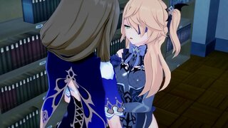 Fischl yn cael fucked gan Lisa. Merch ar ferch anime rhyw.